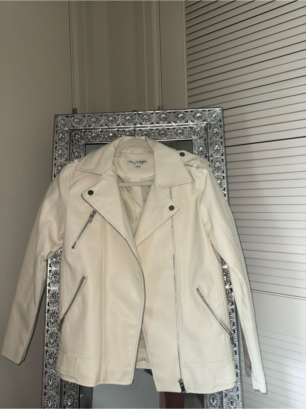Miss Selfridge Cream Faux-Leather Moto Jacket